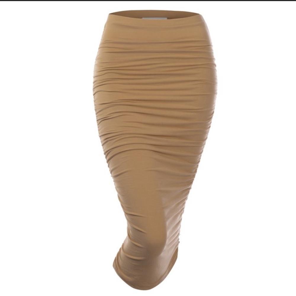 High waist rouched pencil skirt camel color